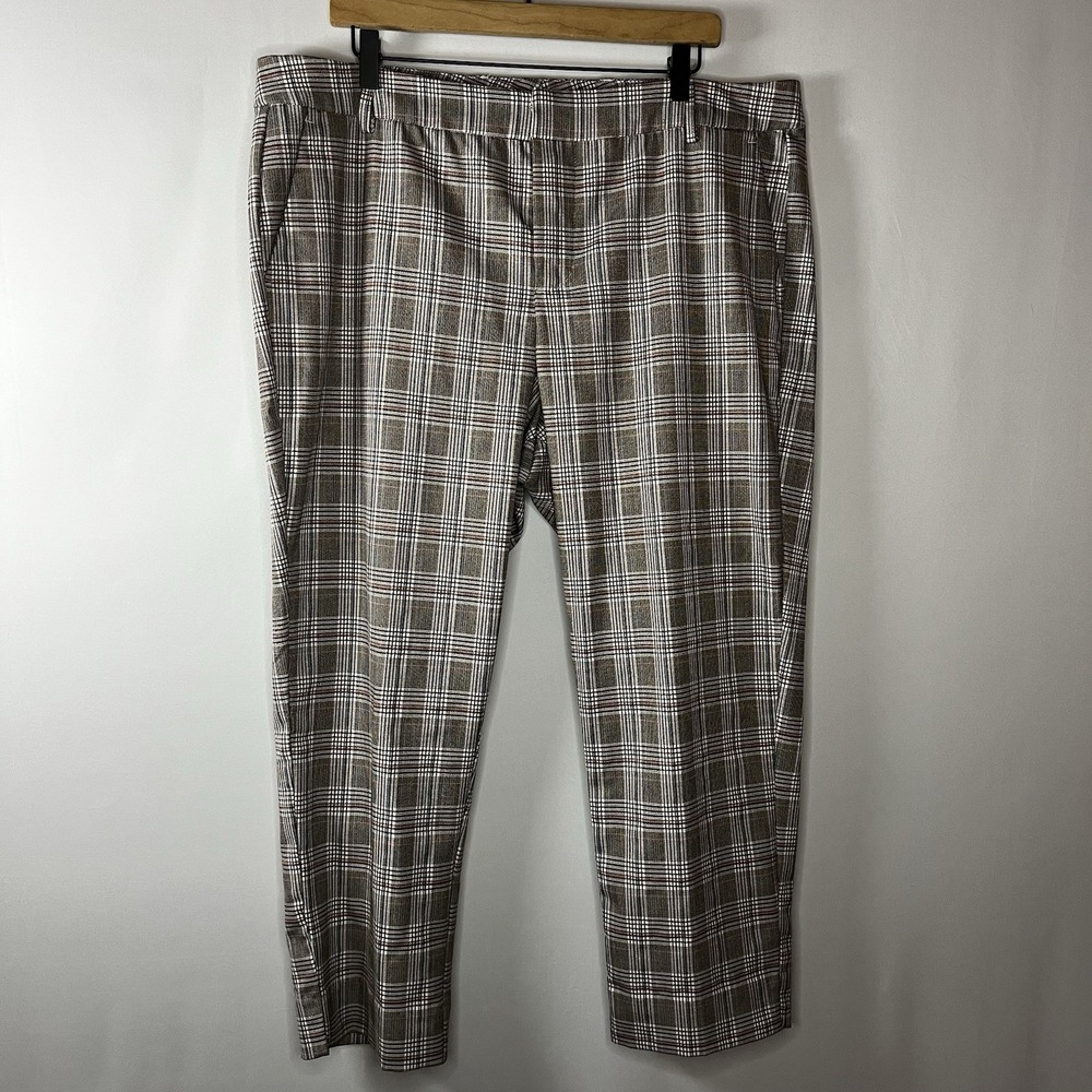 Liverpool Pants Women Size 18W Plaid‎ Straight Leg Knit Trousers Zip Fly Pockets